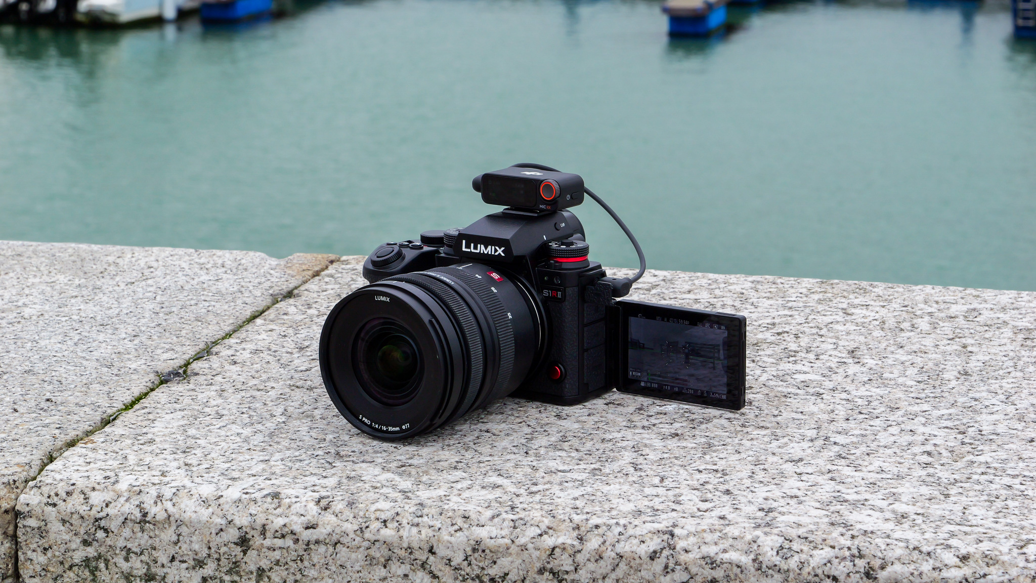 Panasonic Lumix S1R II on harbor wall