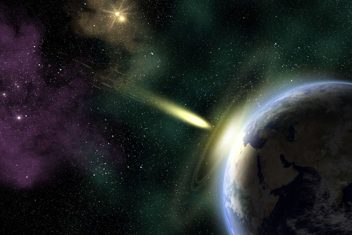 Asteroid striking Earth.