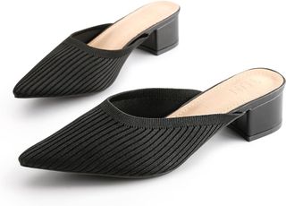 Tijn Heels, Sandal Ujung Runcing untuk Momen dengan Hak Rendah, Sandal Datar Slip-on Rajutan Jaring Bernapas,helka,9