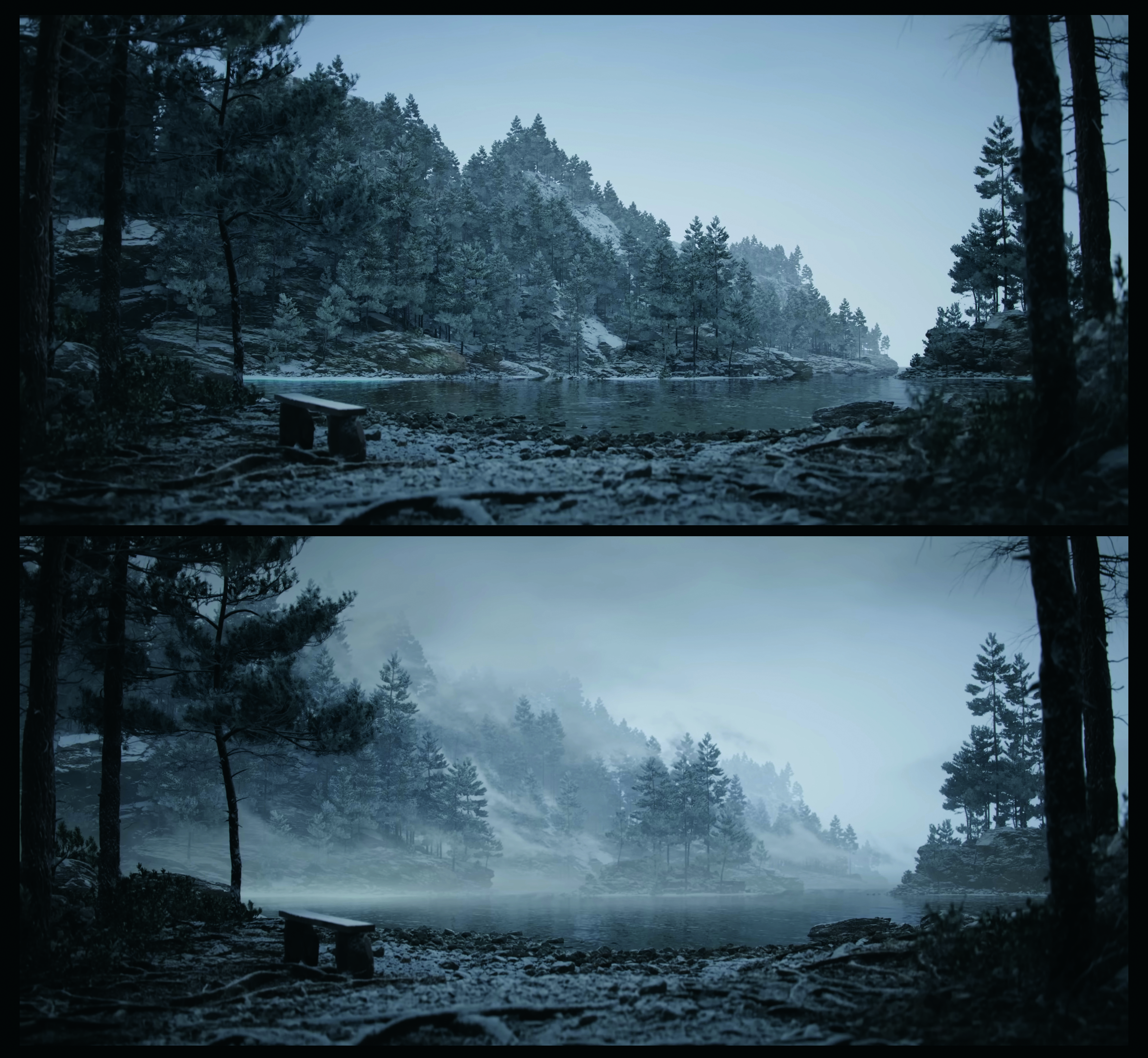 Rendered mountains in the mist