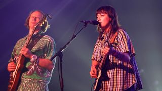 (L-R) Jonathan Pearce and Elizabeth Stokes of The Beths perform at the Sonora Tent during the 2024 Coachella Valley Music and Arts Festival at Empire Polo Club on April 12, 2024 in Indio, California