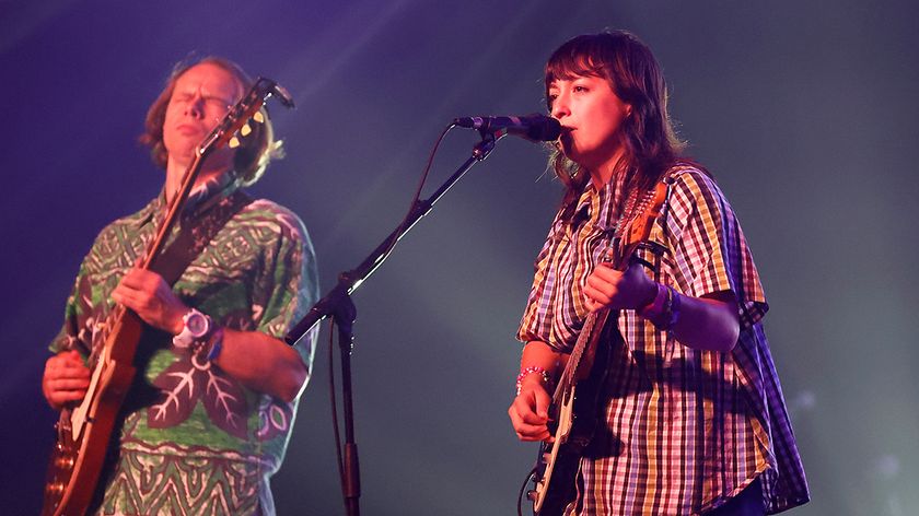  (L-R) Jonathan Pearce and Elizabeth Stokes of The Beths perform at the Sonora Tent during the 2024 Coachella Valley Music and Arts Festival at Empire Polo Club on April 12, 2024 in Indio, California