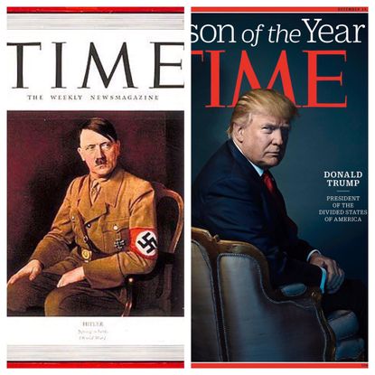 People have noticed Donald Trump posed similarly to Adolf Hitler for his TIME cover. 