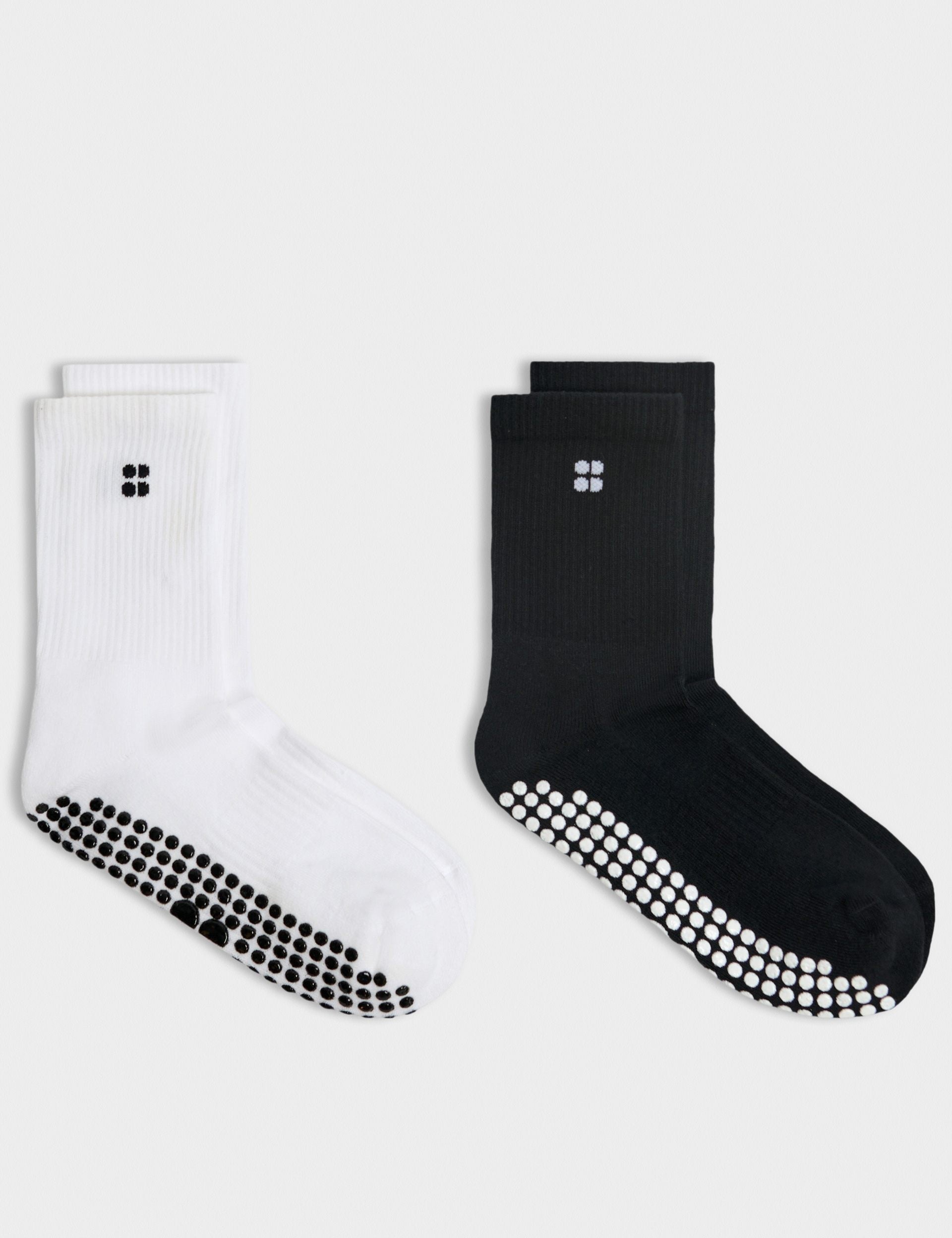 Pilates Crew Gripper Sock 2 Pack - White/black - White/black (6-8)