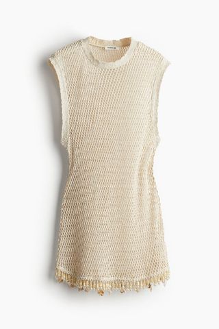 Embellished Mesh-Knit Mini Dress