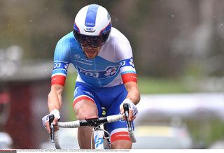 Thibaut Pinot with a SRM headunit in the Tour de Romandie prologue which disappeared for the road stages