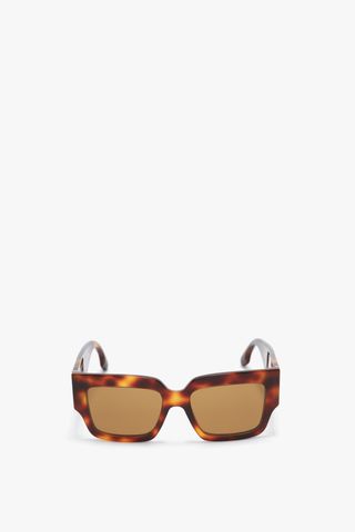 V Plaque Rectangular Frame Sunglasses in Tortoise