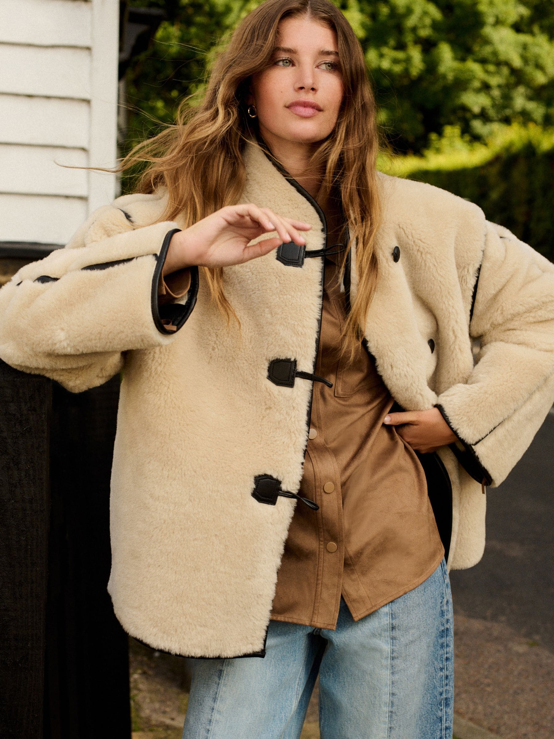 Ecru Cream Borg Duffle Fleece Jacket