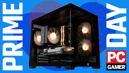 An Andromeda Insights AMD Spectra gaming PC on a custom PC Gamer Prime Day background.