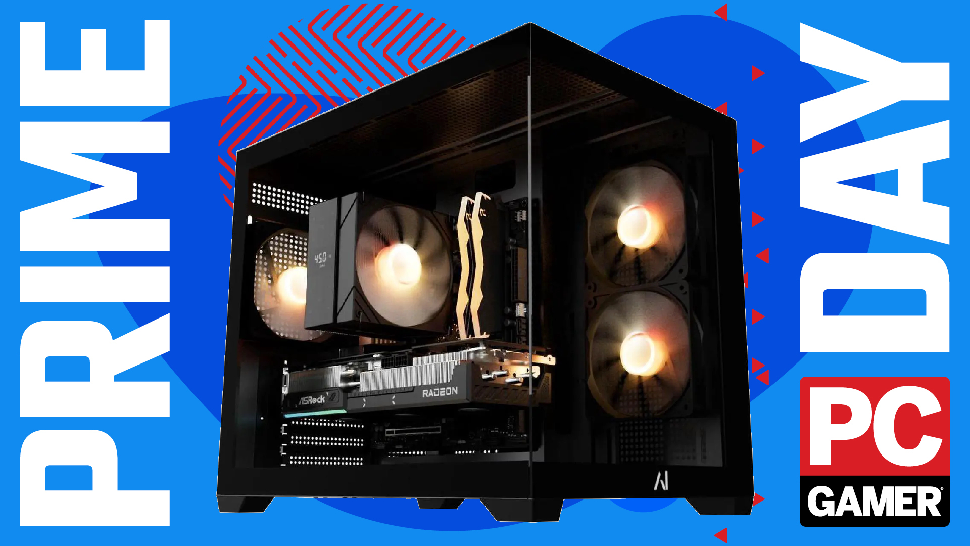 An Andromeda Insights AMD Spectra gaming PC on a custom PC Gamer Prime Day background.