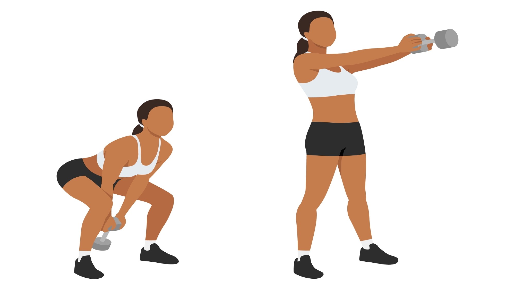 Vector woman performing American swing using dumbbells on a white background