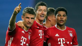Bayern Munich attackers Thomas Muller, Robert Lewandowski and Serge Gnabry