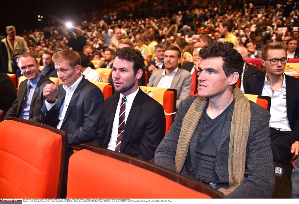 From left to right, Andre Greipel, Mark Cavendish and Greg Van Avermaet