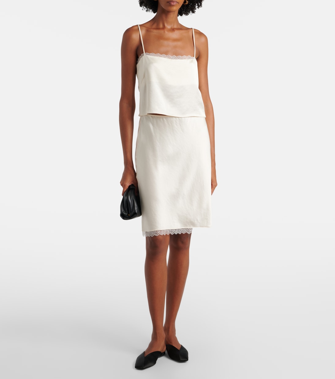Barb Lace-Trimmed Satin Slip Skirt
