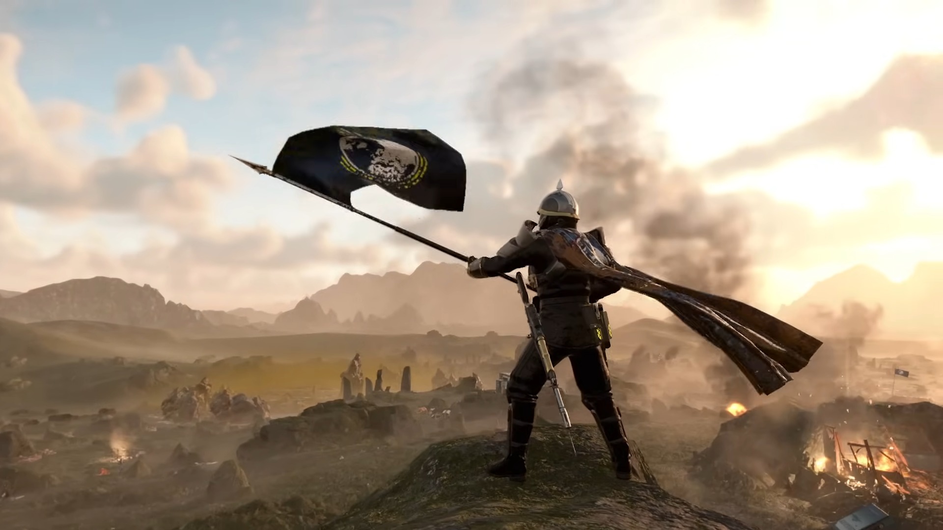 Helldivers 2 Masters of Ceremony Warbond helldiver waving one true flag stratagem weapon
