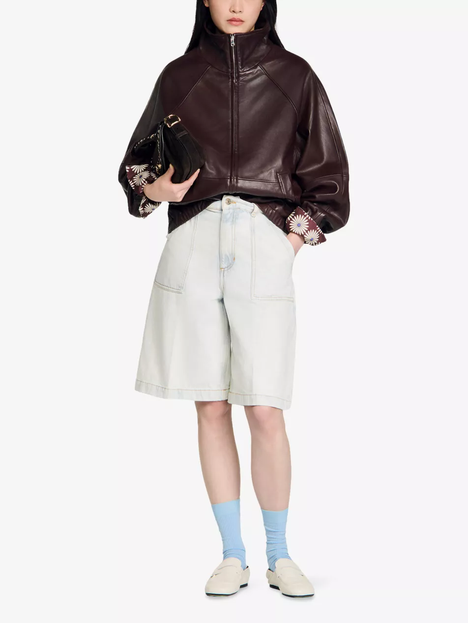 Zipped Funnel-Neck Leather Jacket - 6