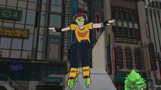 Skater mid jump with arms in the air