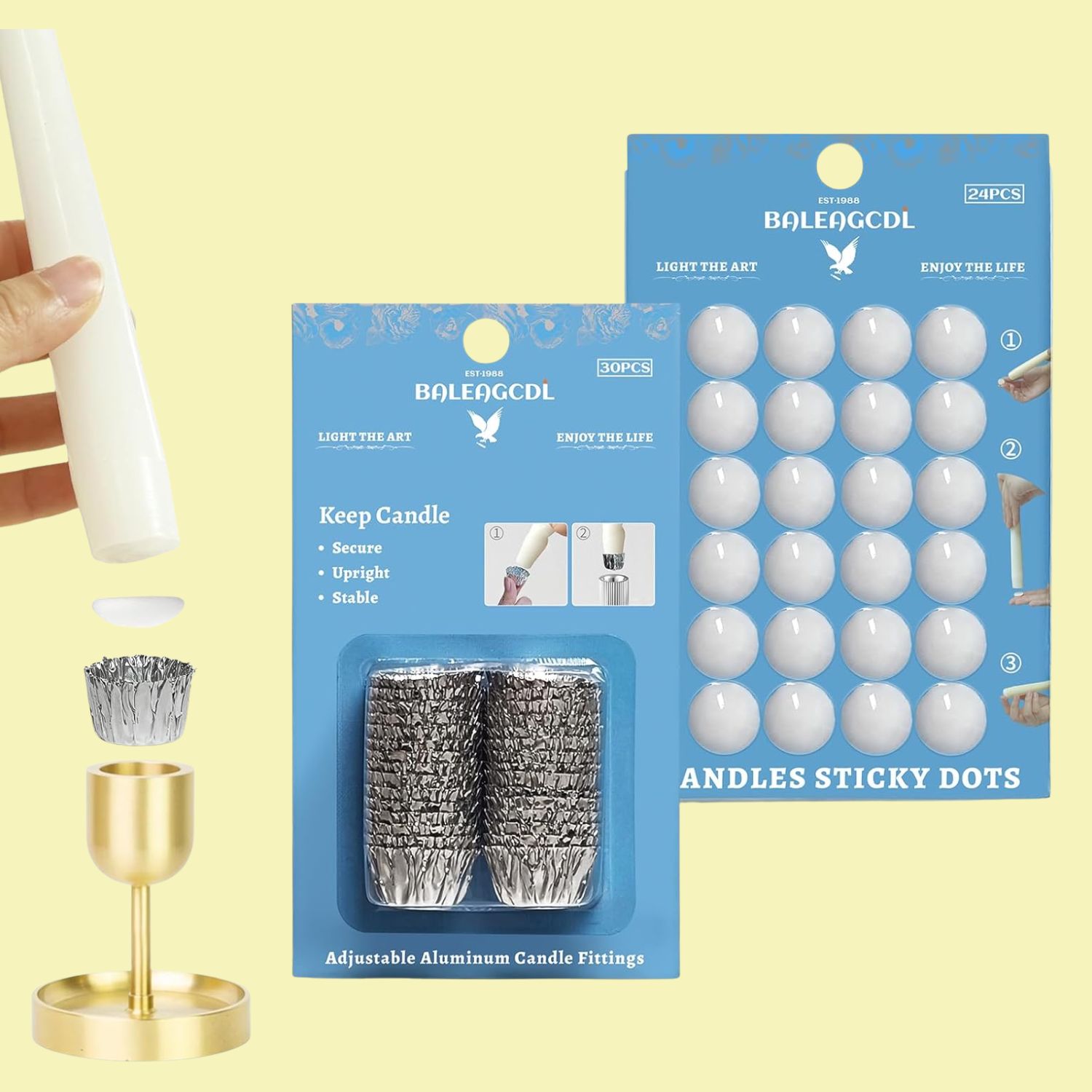 A set of glue dots and candle liners