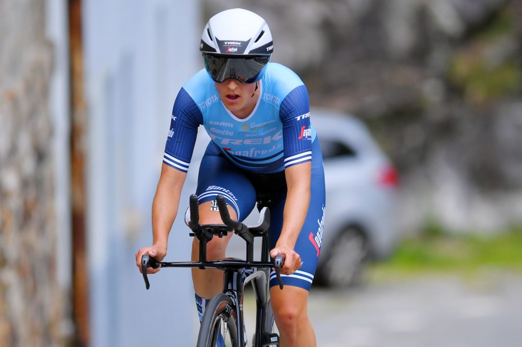 CASCATE DEL TOCE ITALY JULY 05 Lucinda Brand of Netherlands and Team Trek Segafredo during the 32nd Giro dItalia Internazionale Femminile 2021 Stage 4 a 112km Individual Time Trial from Fondovalle to Cascate Del Toce 1714m ITT GiroDonne UCIWWT on July 05 2021 in Cascate Del Toce Italy Photo by Luc ClaessenGetty Images