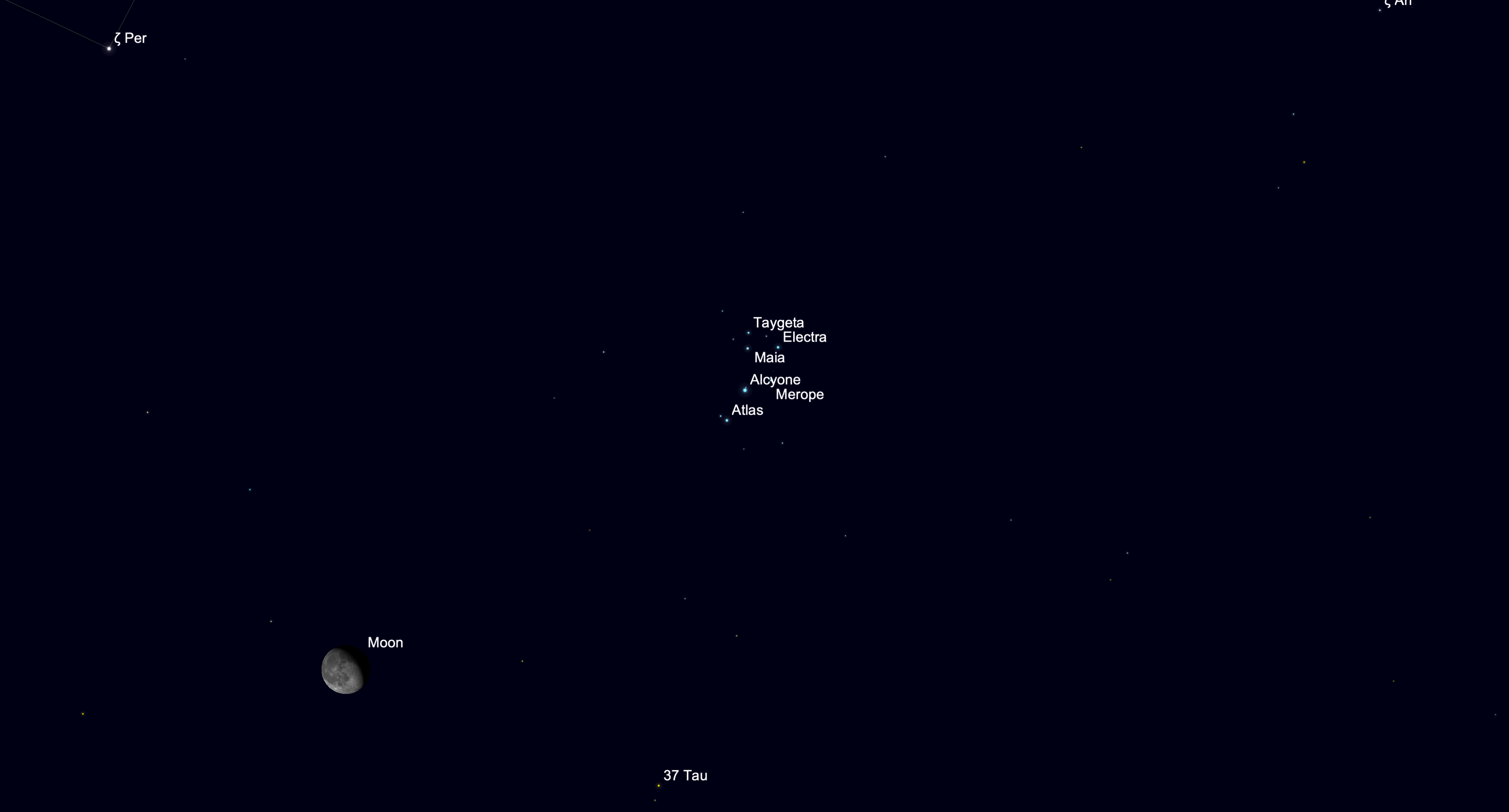 Star chart showing the waning gibbous moon near the Pleiades star cluster on Sept. 30, 2026.