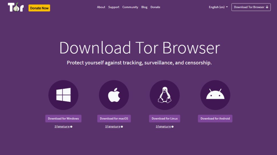 Website screenshot of Tor Browser (August, 2025)
