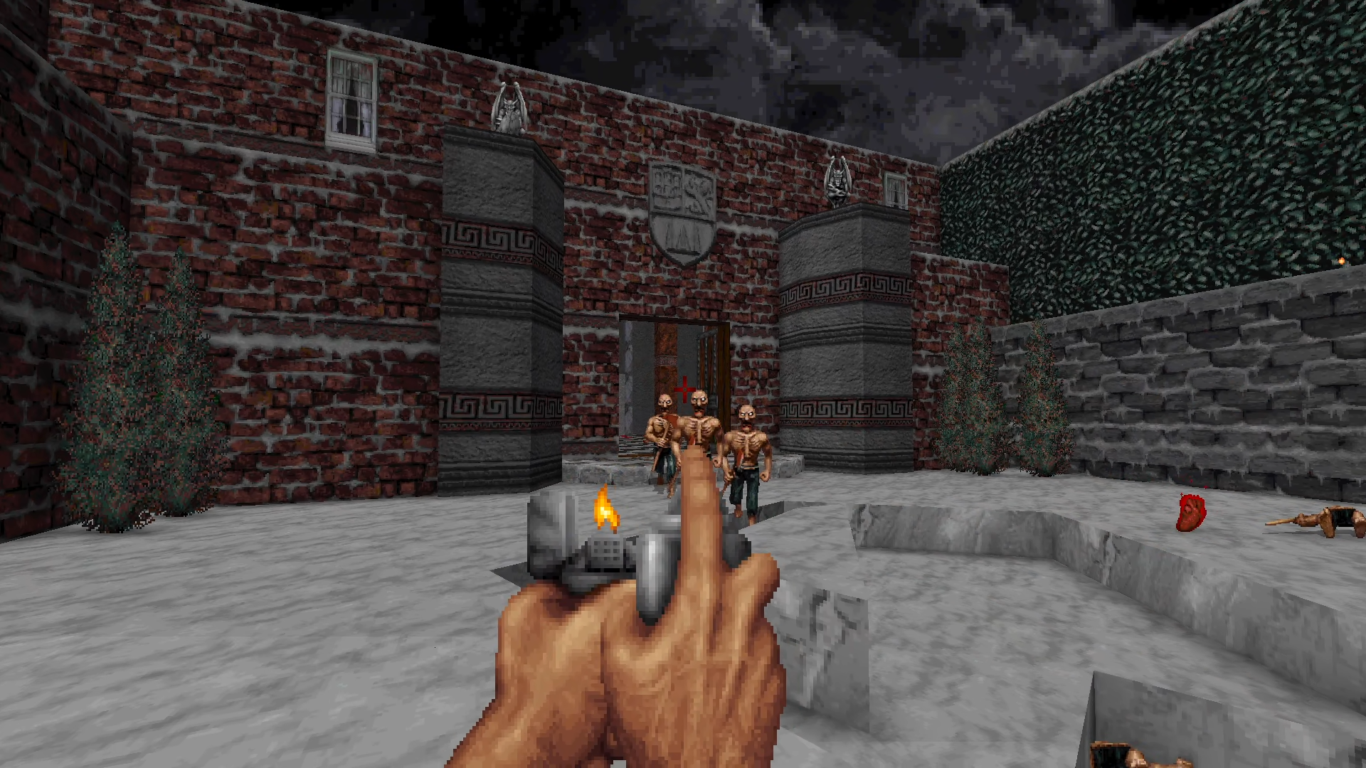 A retro boomer shooter with a person holding up a spray can in front of a lighter