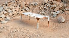 Stone dining table in a quarry