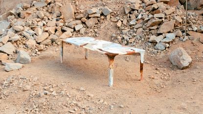 Stone dining table in a quarry