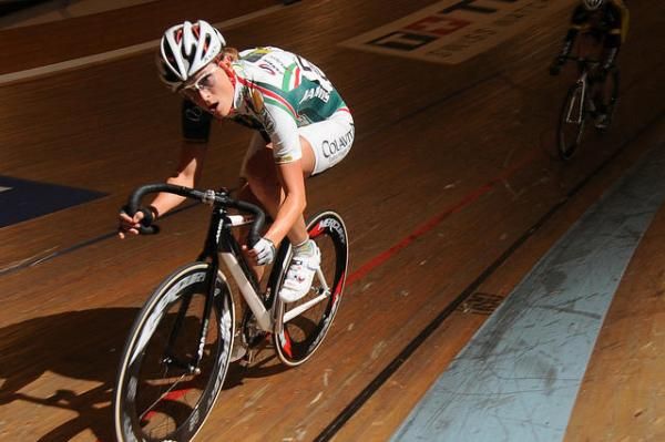 Lauren Hall pushes a big gear in the points race.