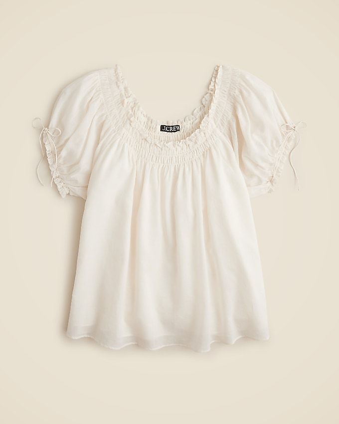 Smocked Ruffle-Trim Top in Cotton Voile
