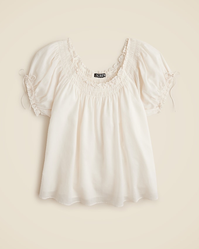 Smocked Ruffle-Trim Top in Cotton Voile