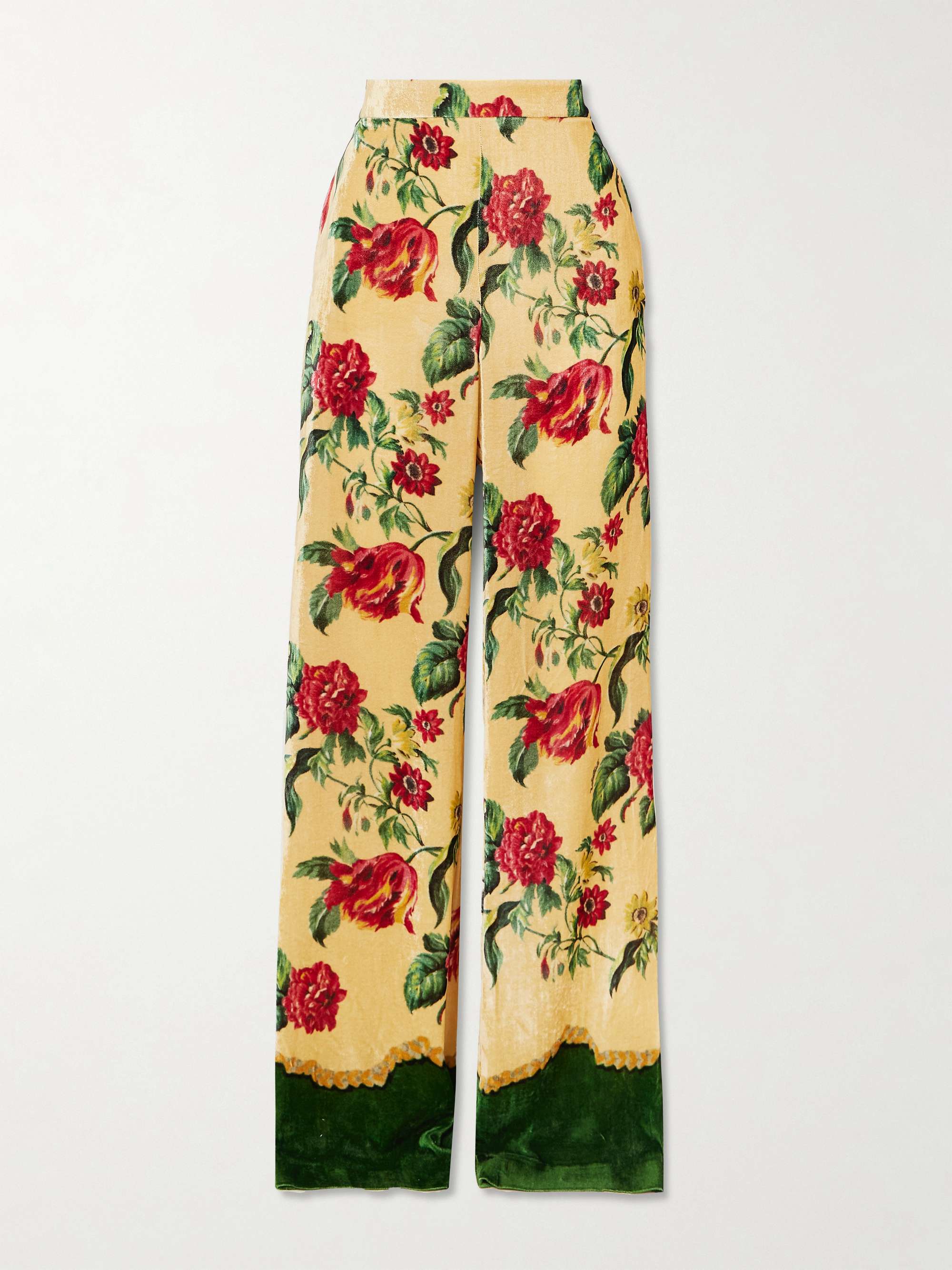 Floral Velvet-Jacquard Straight-Leg Pant