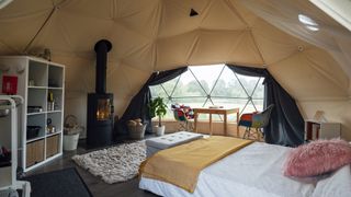 what is glamping: interior of a glamping tent