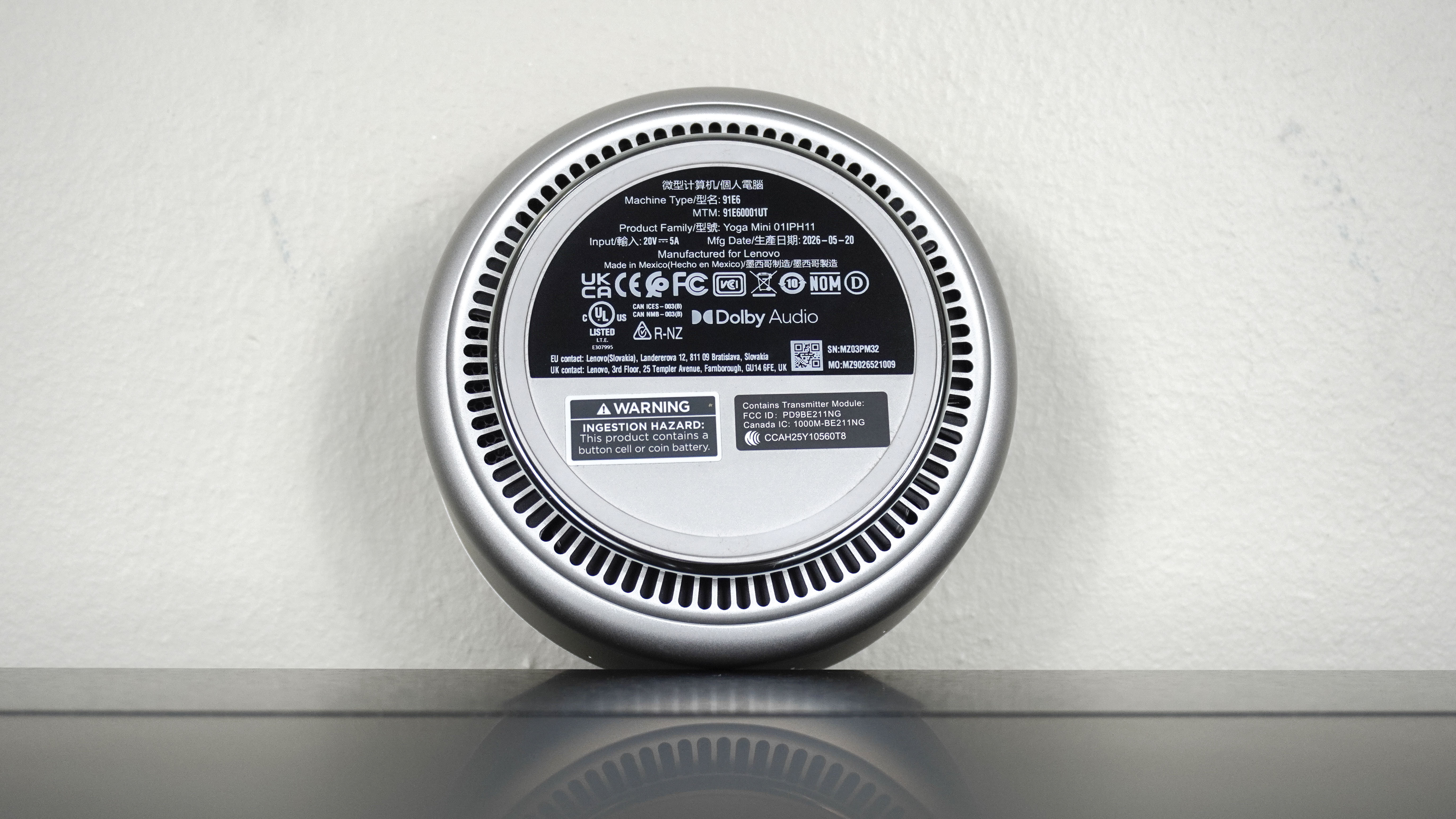 The underside of the Lenovo Yoga Mini mini PC