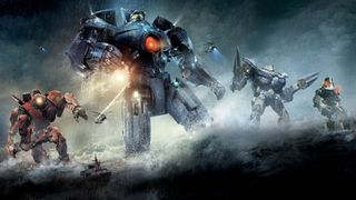 Pacific Rim image showing giant robots standing in the sea