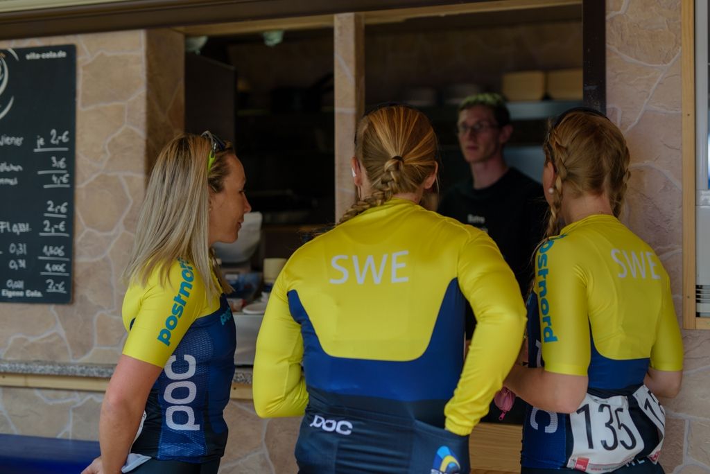 The Sweden National Team finds time for a coffee pre-stage
