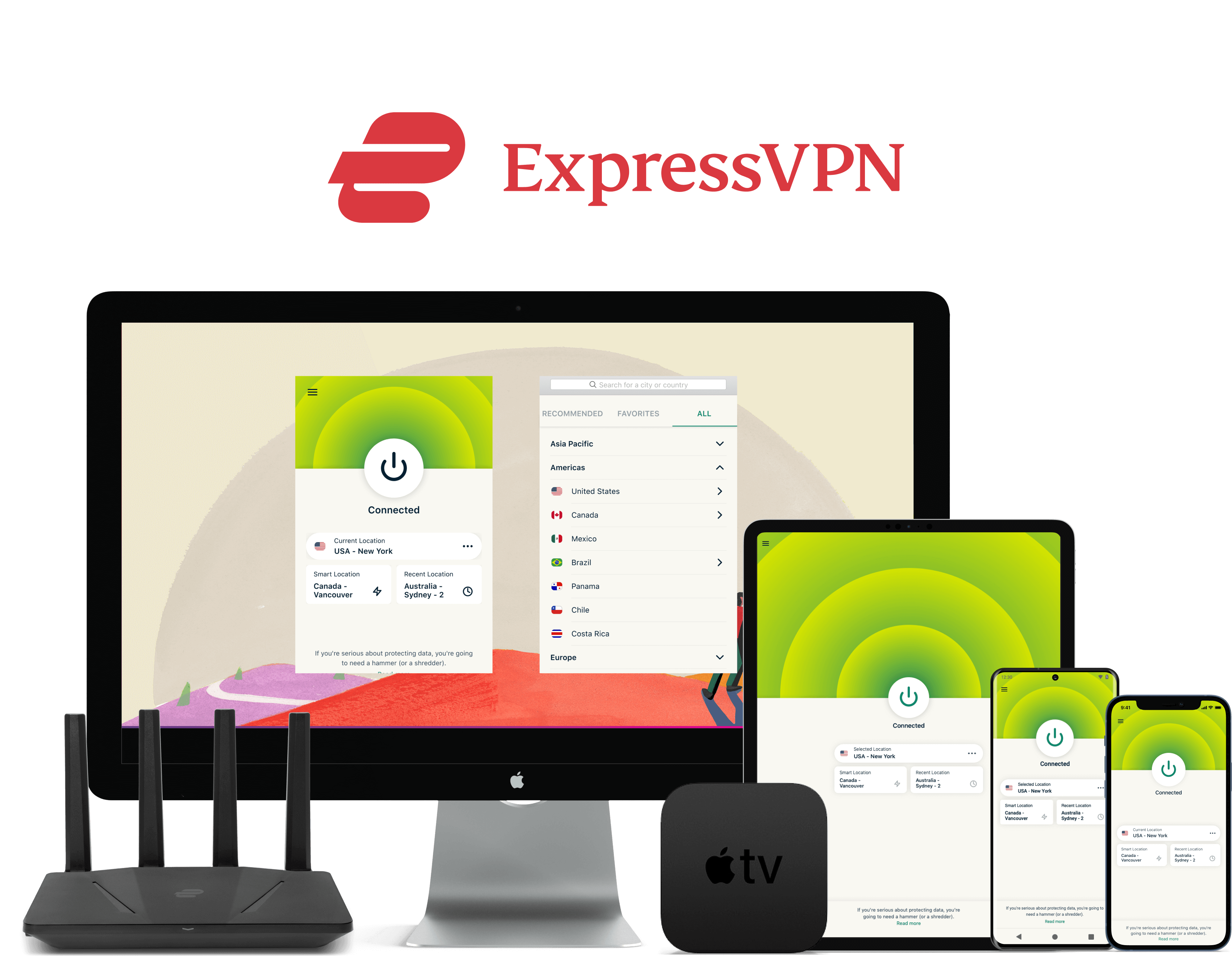ExpressVPN running on multiple devices, including PC, mobile, and router