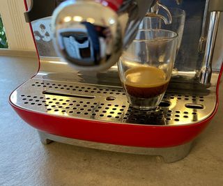 Smeg semi automatic espresso machine making espresso
