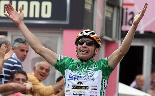 Emanuele Sella (CSF Group Navigare) celebrates the stage win in Tirano.