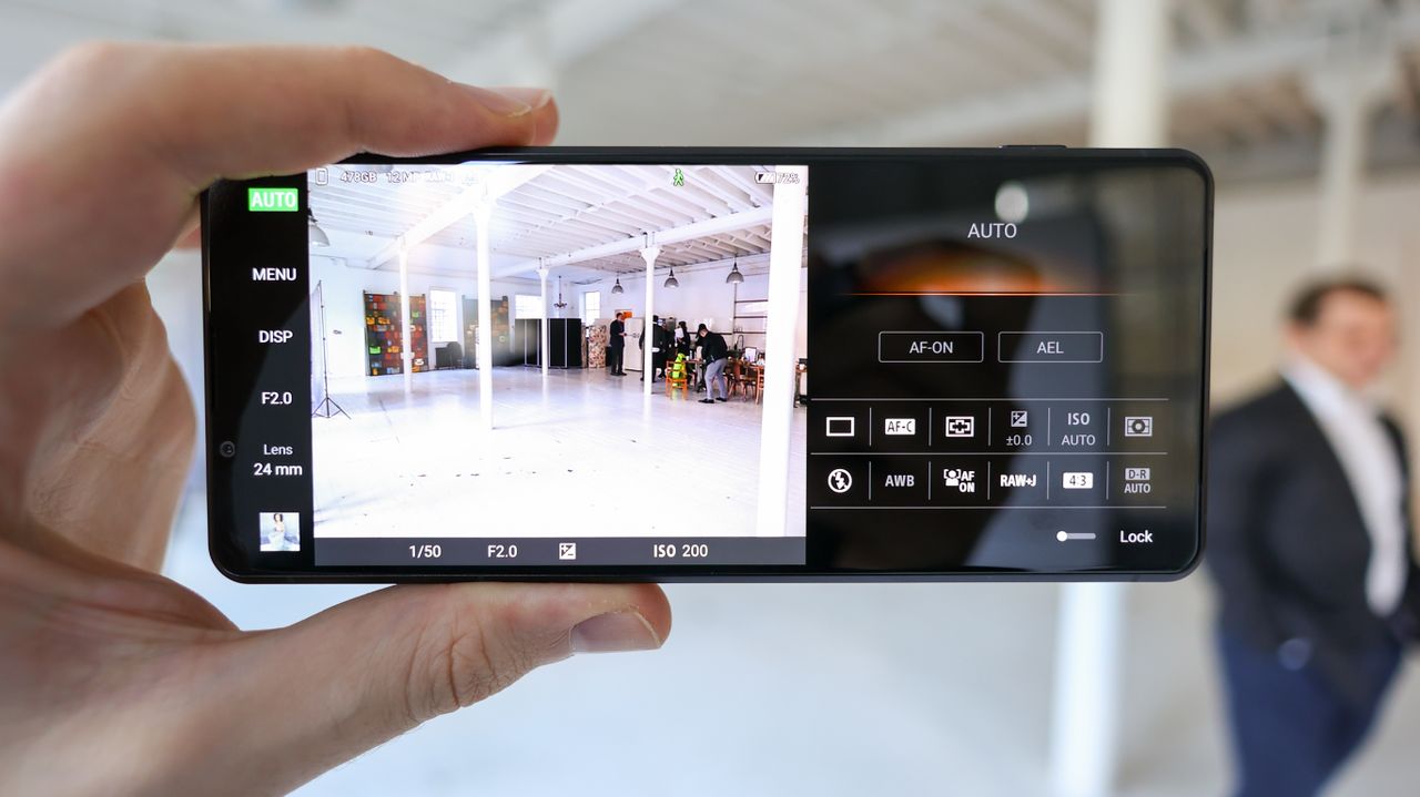A hand holding the Sony Xperia Pro-I phone