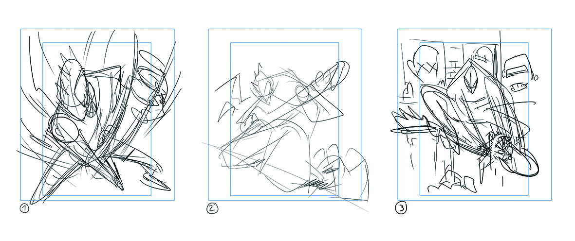 Boceto de ilustración de Spiderpunk Marvel Snapcard