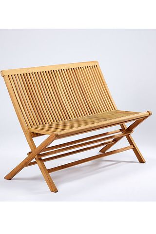 Folding outdoor bench in teak, £425, The Conran Shop