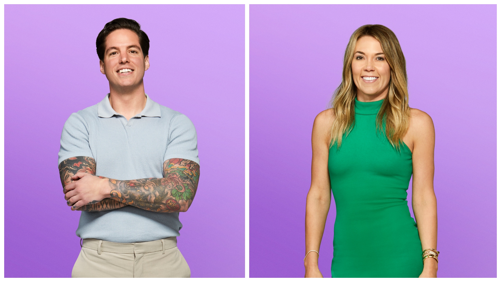 jordan and megan in a split promo shot image from love is blind season 9