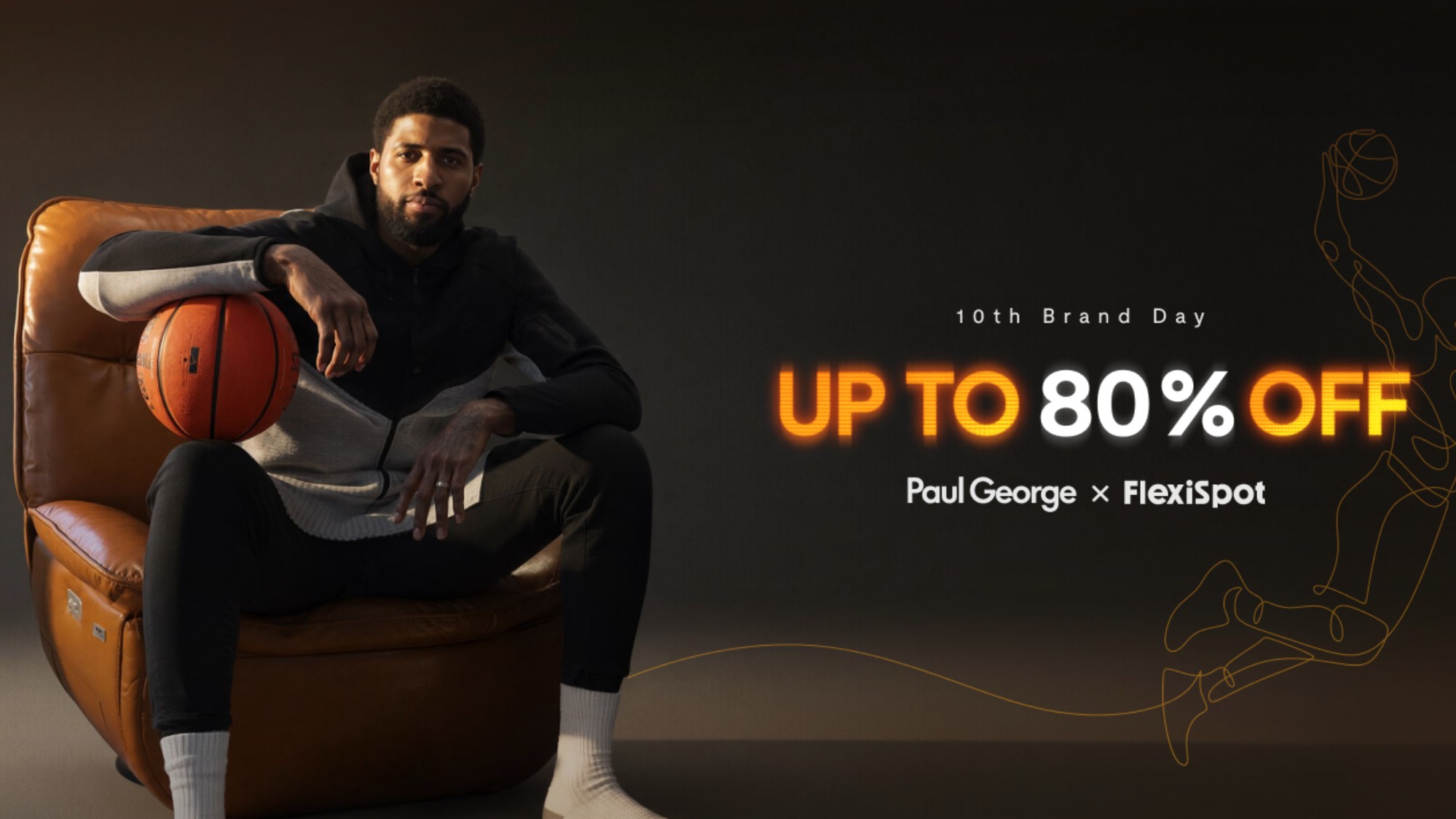 Paul George sat on chair with basketball
