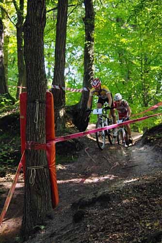 Giuseppe Lamastra of Italy (Hard Rock FRW) leading on the technical downhill.