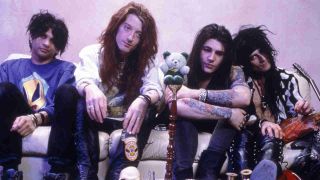 The Wildhearts posing for a photograph on a sofa in 1992