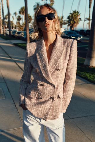 Textured Double-Breasted Blazer