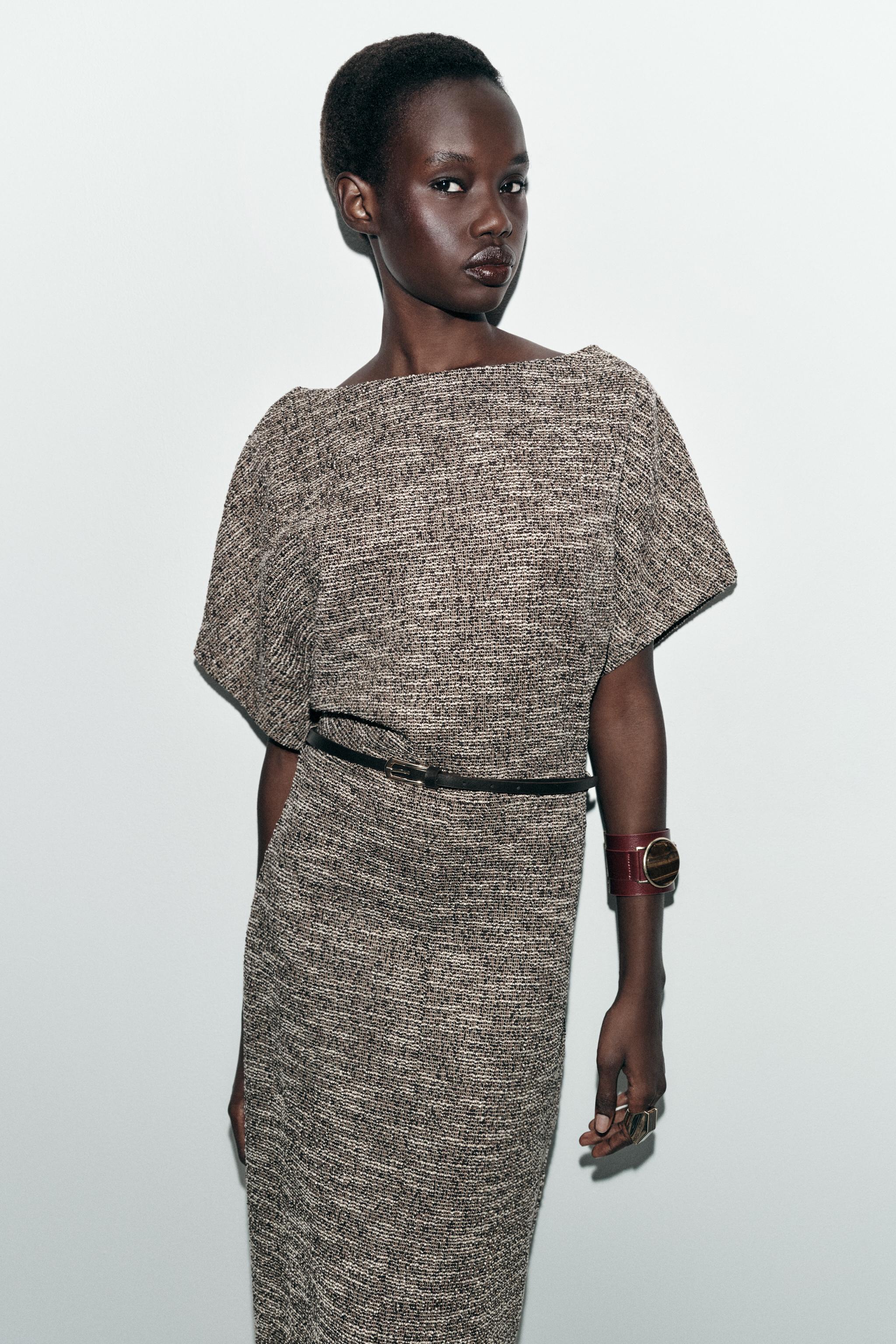 Textured Belted Midi Dress