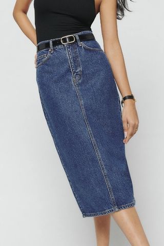 Jayde high waist denim midi skirt