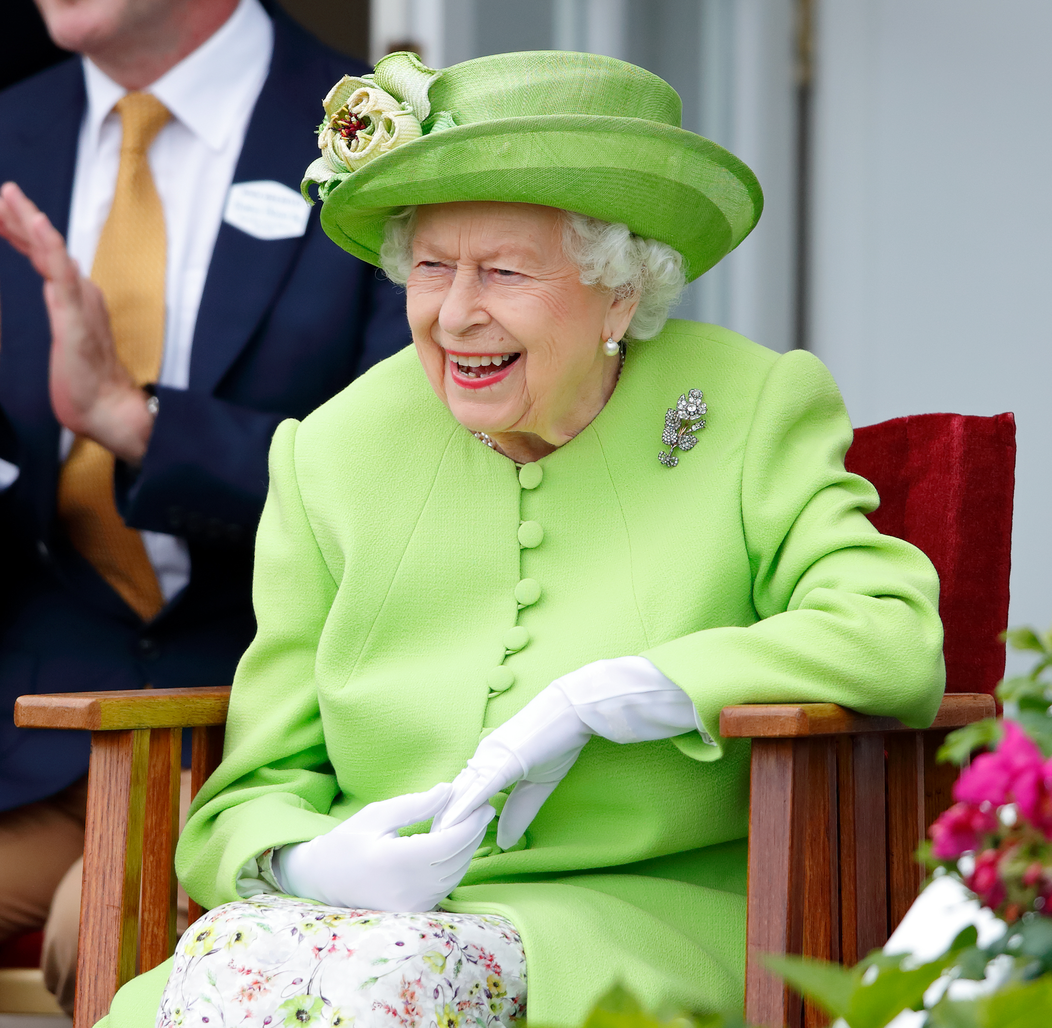Queen Elizabeth II attends the Out-Sourcing Inc. Royal Windsor Cup polo match and a carriage driving display by the British Driving Society. (Photo by Max Mumby/Indigo/Getty Images)